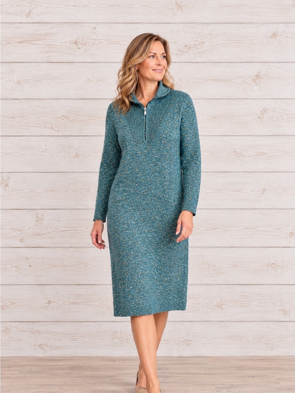 Talbots Teal Green Mock Neck Zip Sweater Dress 2X NWT